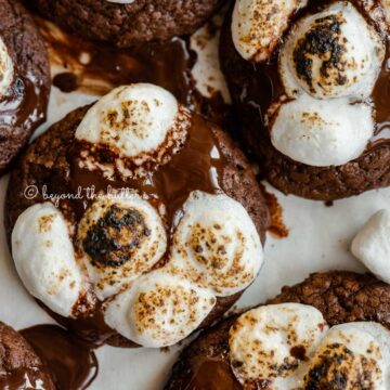 Closeup overhead of hot chocolate mini marshmallow cookies | All Images © Beyond the Butter™