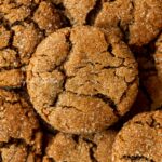 Closeup overhead image of soft molasses cookies.