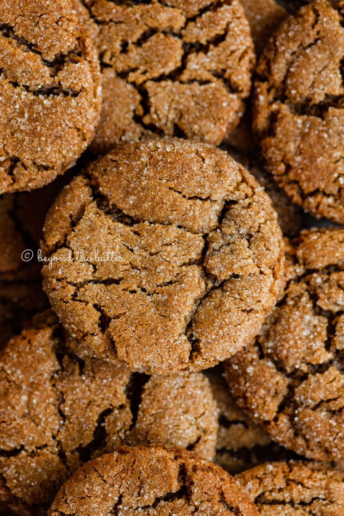 Closeup overhead image of soft molasses cookies | All Images © Beyond the Butter™
