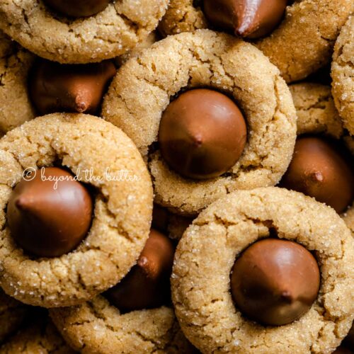 Overhead closeup image of peanut butter blossoms.