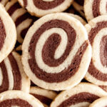 Close up image of randomly placed pinwheel cookies.