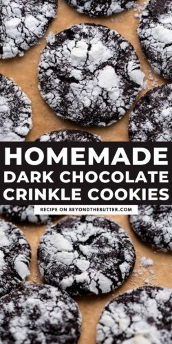 Images of dark chocolate crinkle cookies from Beyond the Butter®.