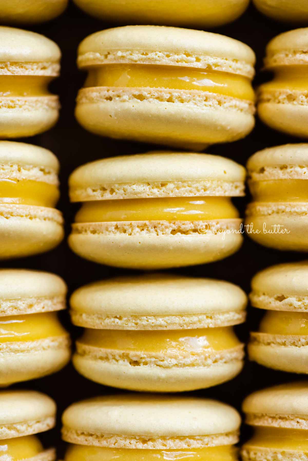 Close up of lemon bar macarons on side | All Images © Beyond the Butter™