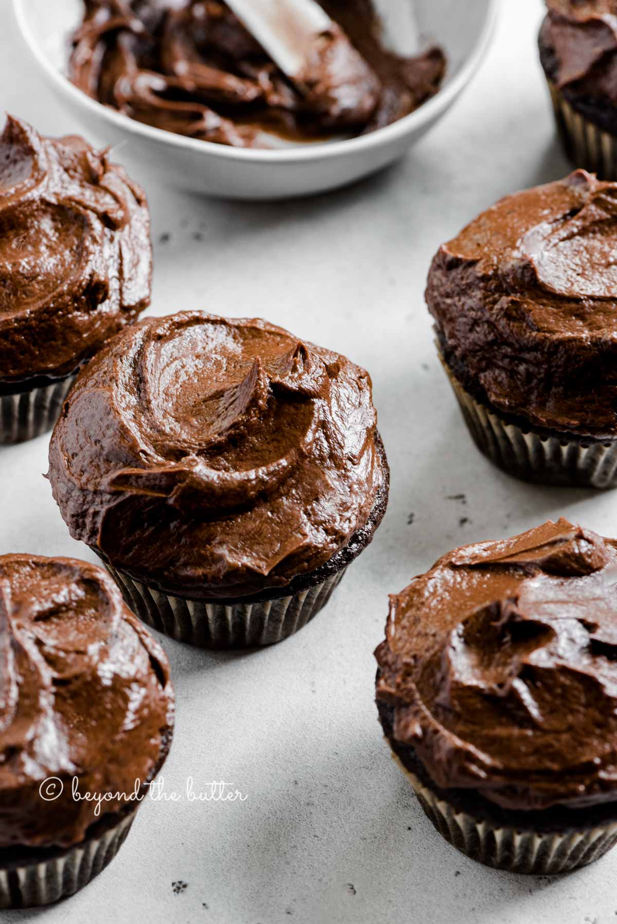 Angled image of small batch chocoalte cupcakes | All images © Beyond the Butter™