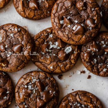 Salted brownie cookies on abstract light brown background | All Images © Beyond the Butter®