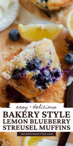 Images of lemon blueberry streusel muffins from Beyond the Butter®.