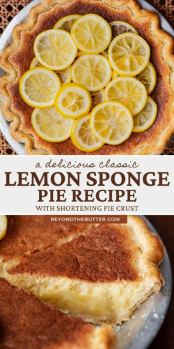 Images of lemon sponge pie from Beyond the Butter®.