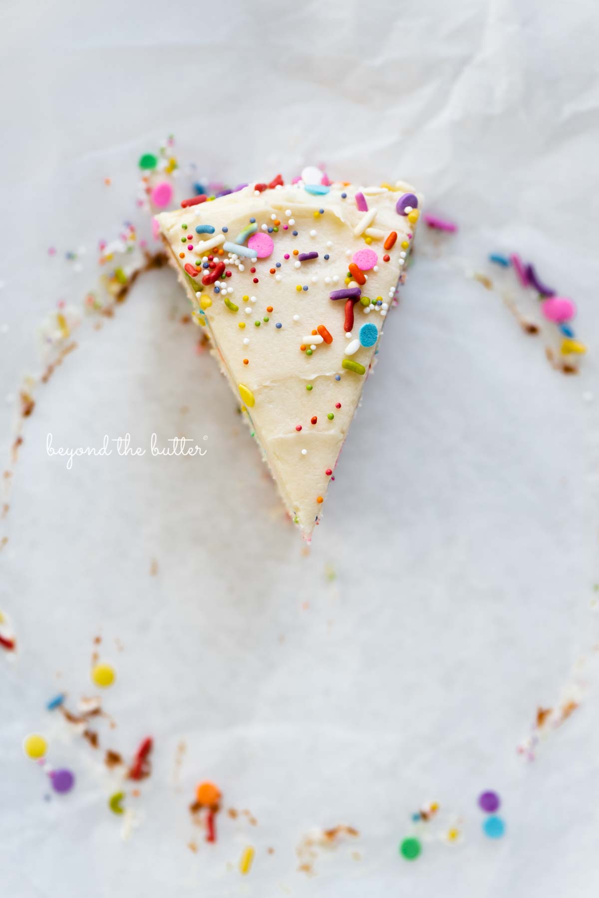 Single slice of 6 inch funfetti cake from BeyondtheButter.com | All images © Beyond the Butter®