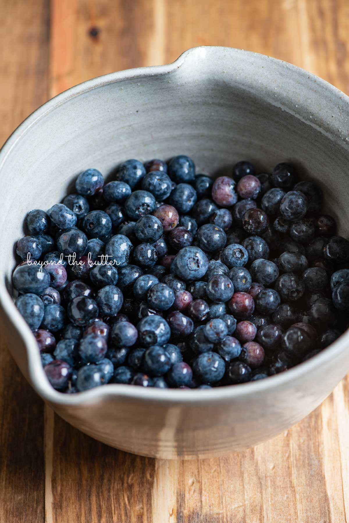 Ceramic bowl full of freshly rinsed blueberries | © Beyond the Butter®