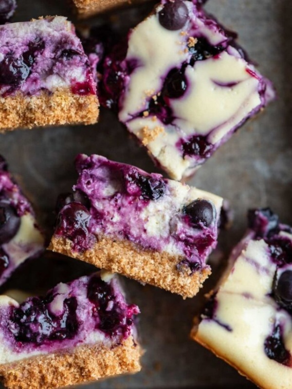 Blueberry Swirl Cheesecake Bars web story cover image.
