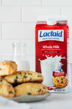 Lactaid Whole Milk used to make these chocolate chip scones from Beyond the Butter | © Beyond the Butter®