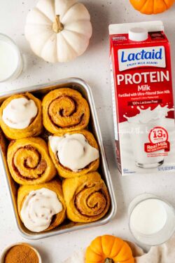 Lactaid Protein Milk used to make small batch pumpkin cinnamon rolls from Beyond the Butter | © Beyond the Butter®