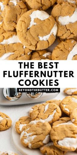 Pinterest image of the best fluffernutter cookies from Beyond the Butter.
