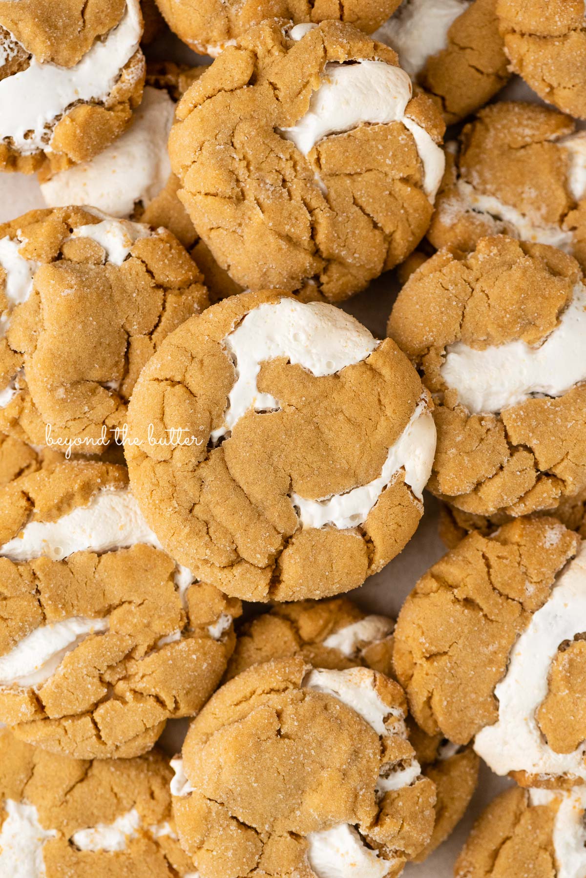 Closeup of fluffernutter cookies.